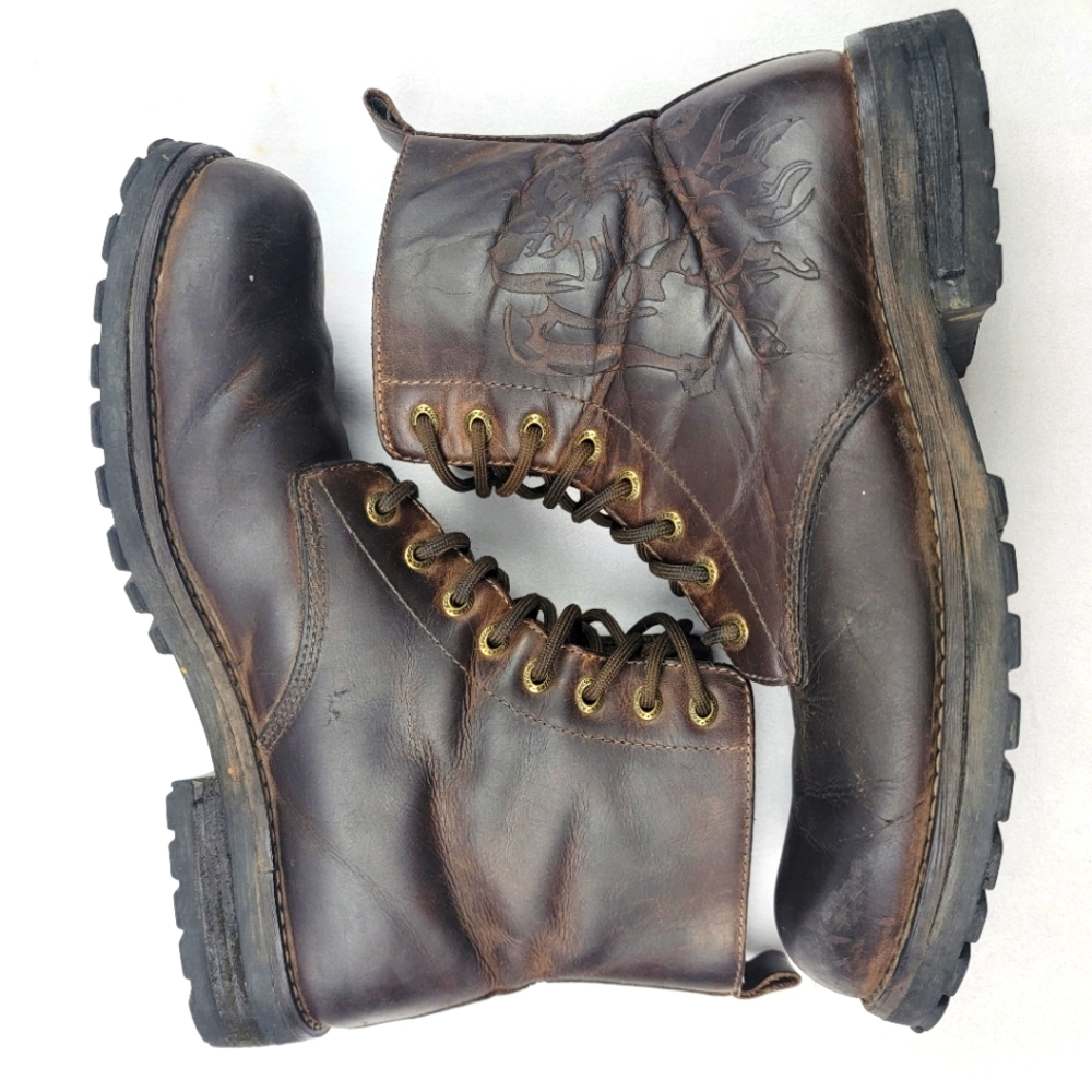 Genuine Leather Skechers brown imprinted chunky laceup boots